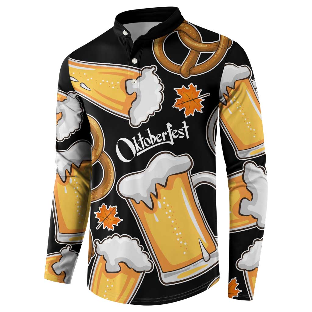 Oktoberfest Button Sweatshirt with Beer Mug and Pretzel Illustration Black Festive - Wonder Print Shop