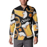 Oktoberfest Button Sweatshirt with Beer Mug and Pretzel Illustration Black Festive - Wonder Print Shop