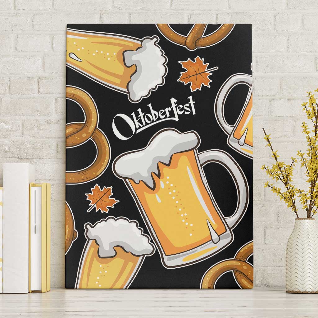 Oktoberfest Canvas Wall Art with Beer Mug and Pretzel Illustration Black Festive - Wonder Print Shop