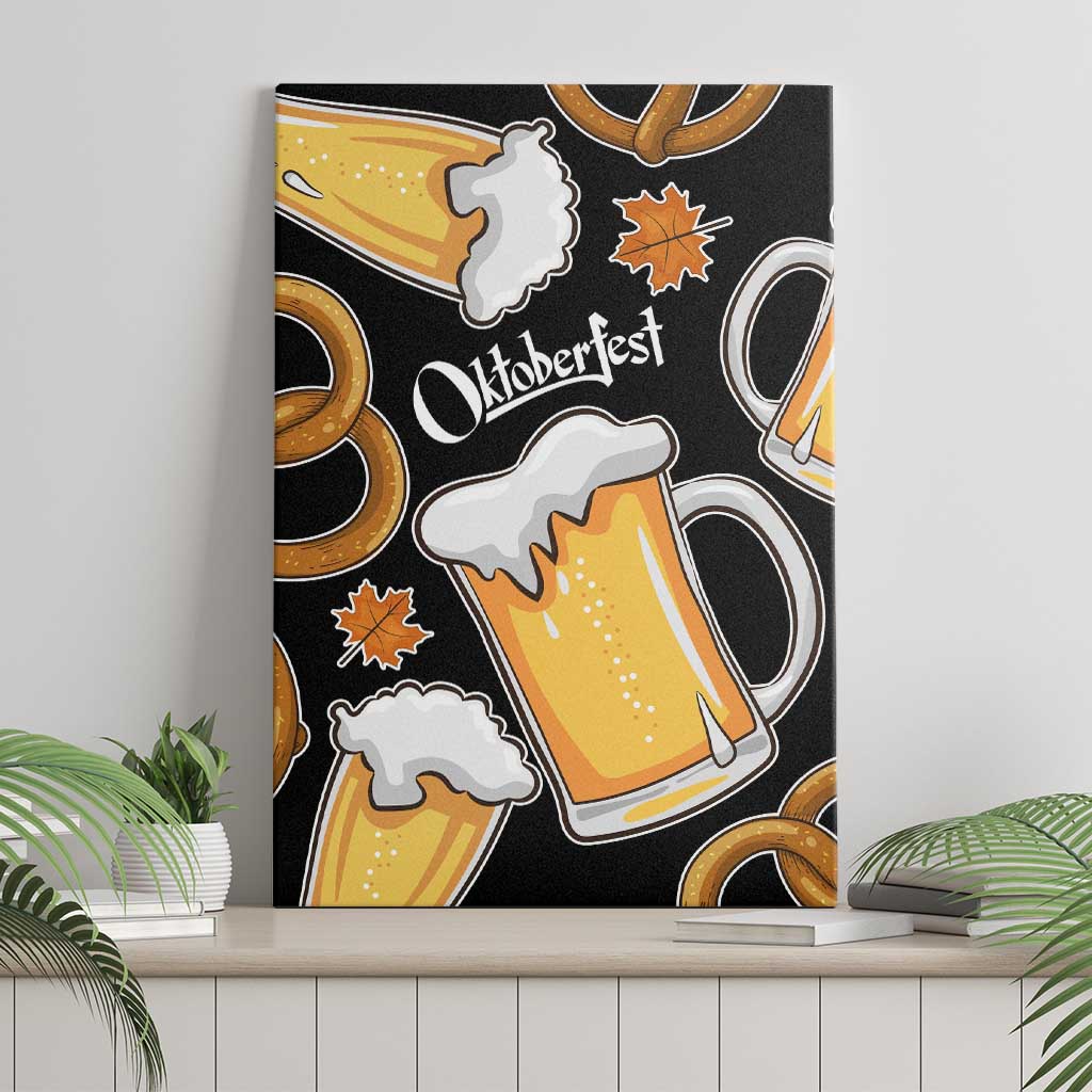 Oktoberfest Canvas Wall Art with Beer Mug and Pretzel Illustration Black Festive - Wonder Print Shop