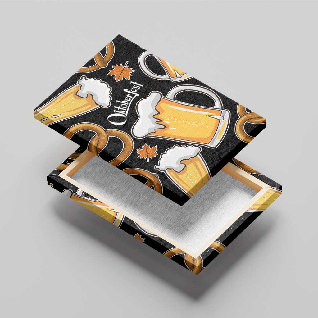 Oktoberfest Canvas Wall Art with Beer Mug and Pretzel Illustration Black Festive - Wonder Print Shop