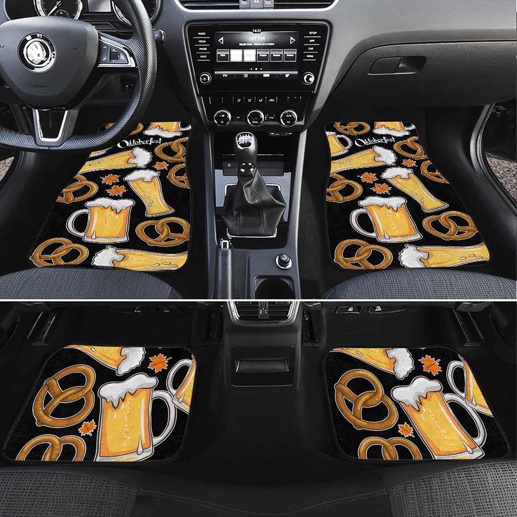 Oktoberfest Car Mats with Beer Mug and Pretzel Illustration Black Festive - Wonder Print Shop