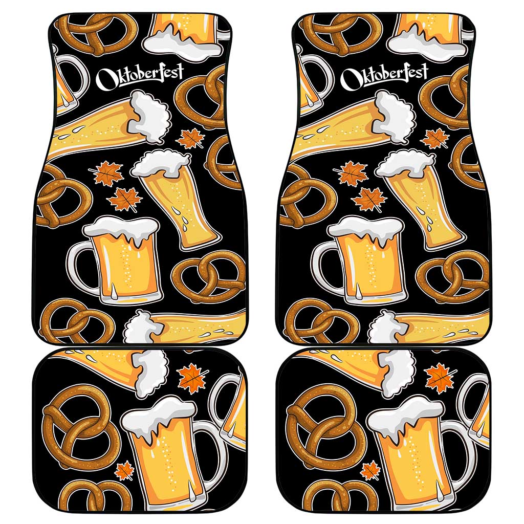 Oktoberfest Car Mats with Beer Mug and Pretzel Illustration Black Festive - Wonder Print Shop