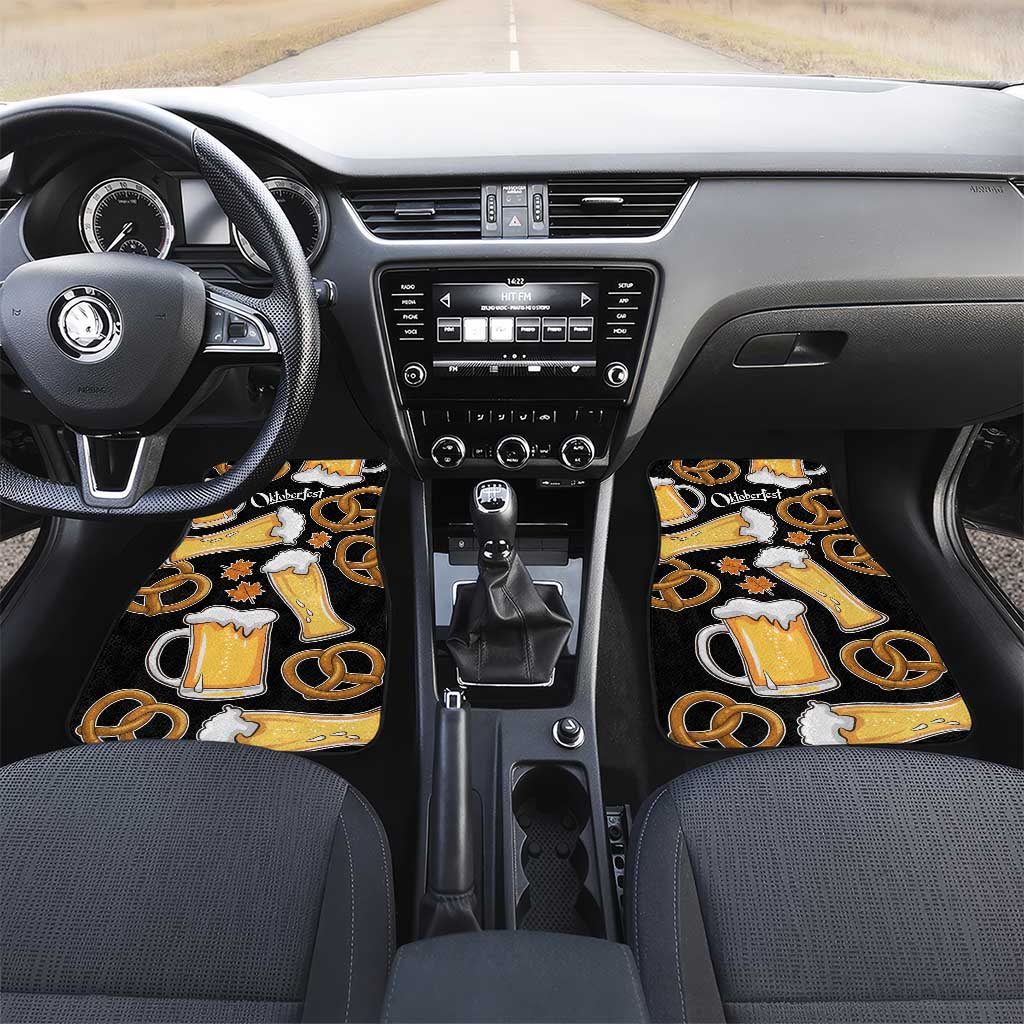 Oktoberfest Car Mats with Beer Mug and Pretzel Illustration Black Festive - Wonder Print Shop
