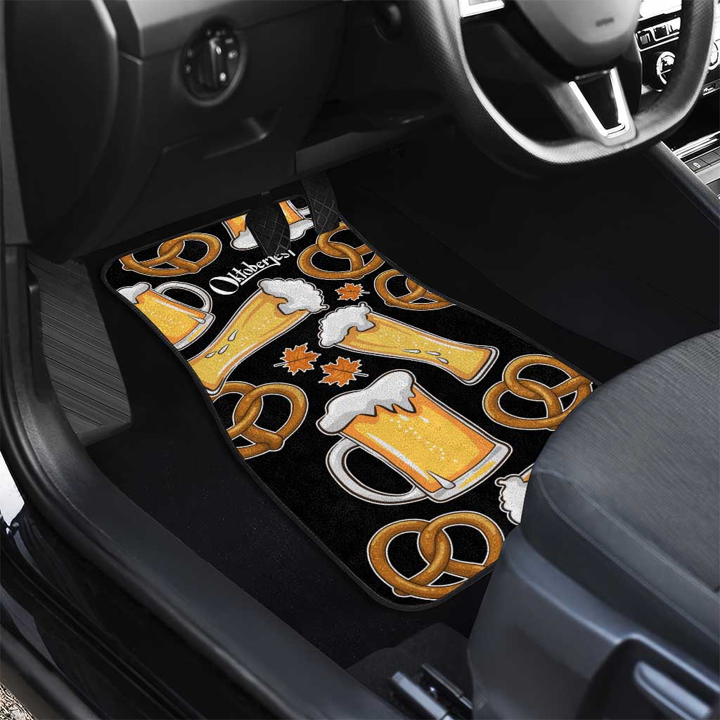 Oktoberfest Car Mats with Beer Mug and Pretzel Illustration Black Festive - Wonder Print Shop
