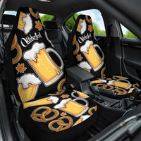 Oktoberfest Car Seat Cover with Beer Mug and Pretzel Illustration Black Festive - Wonder Print Shop