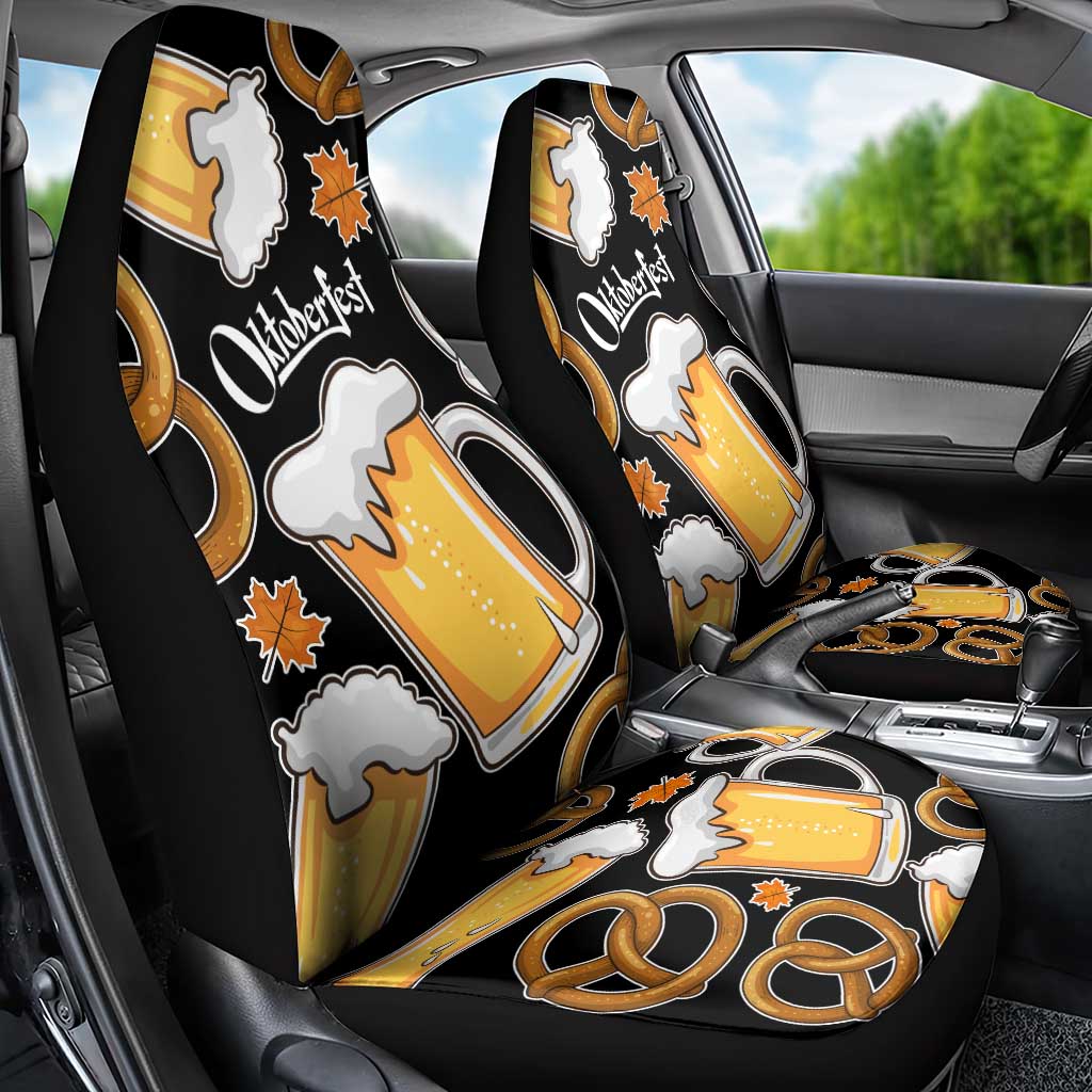 Oktoberfest Car Seat Cover with Beer Mug and Pretzel Illustration Black Festive - Wonder Print Shop