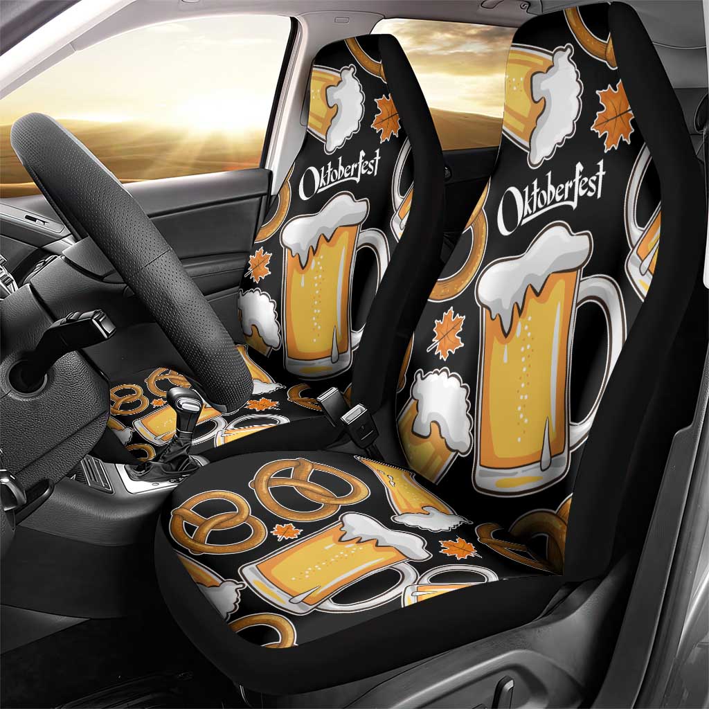 Oktoberfest Car Seat Cover with Beer Mug and Pretzel Illustration Black Festive - Wonder Print Shop