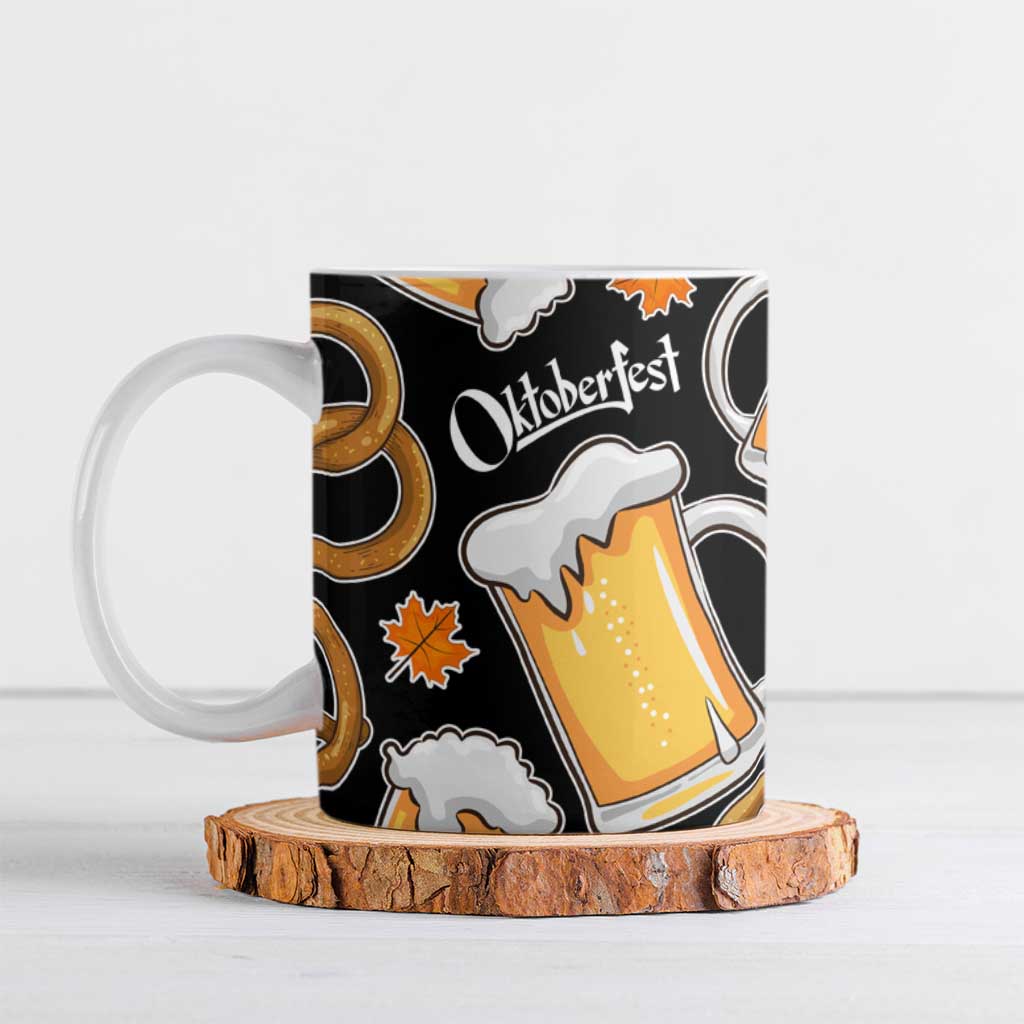 Oktoberfest Ceramic Mug with Beer Mug and Pretzel Illustration Black Festive - Wonder Print Shop