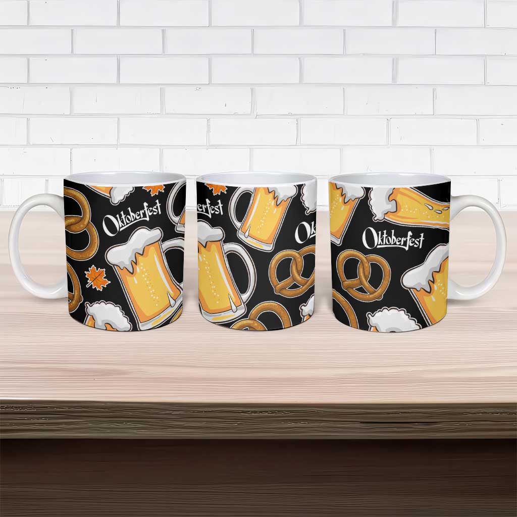 Oktoberfest Ceramic Mug with Beer Mug and Pretzel Illustration Black Festive - Wonder Print Shop