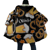 Oktoberfest Cloak with Beer Mug and Pretzel Illustration Black Festive - Wonder Print Shop