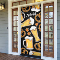 Oktoberfest Door Cover with Beer Mug and Pretzel Illustration Black Festive - Wonder Print Shop