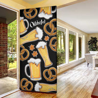 Oktoberfest Door Cover with Beer Mug and Pretzel Illustration Black Festive - Wonder Print Shop