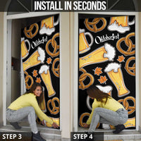 Oktoberfest Door Cover with Beer Mug and Pretzel Illustration Black Festive - Wonder Print Shop