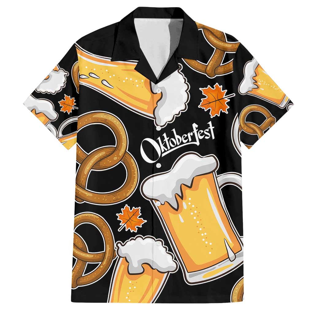 Oktoberfest Family Matching Long Sleeve Bodycon Dress and Hawaiian Shirt with Beer Mug and Pretzel Illustration Black Festive - Wonder Print Shop