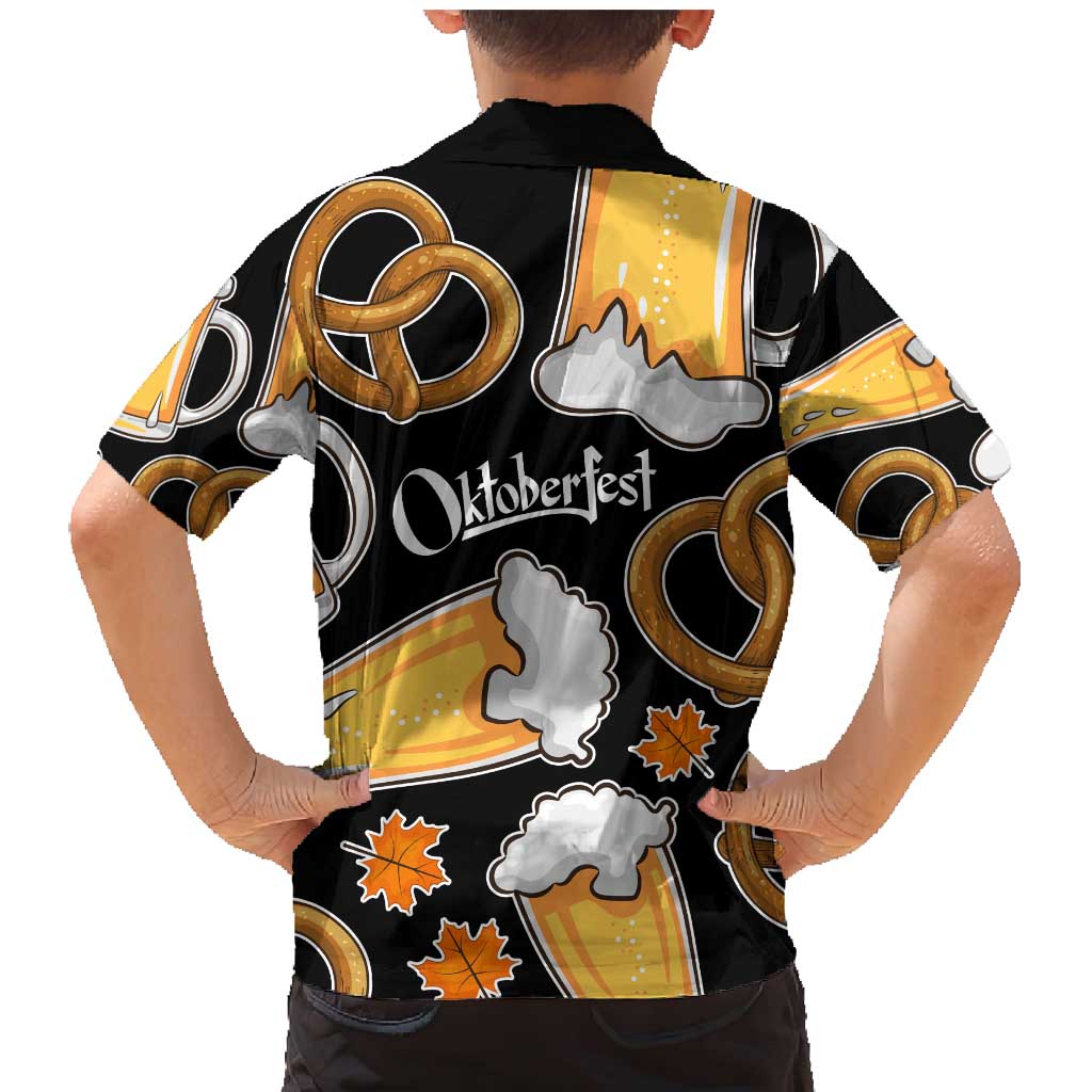 Oktoberfest Family Matching Mermaid Dress and Hawaiian Shirt with Beer Mug and Pretzel Illustration Black Festive - Wonder Print Shop