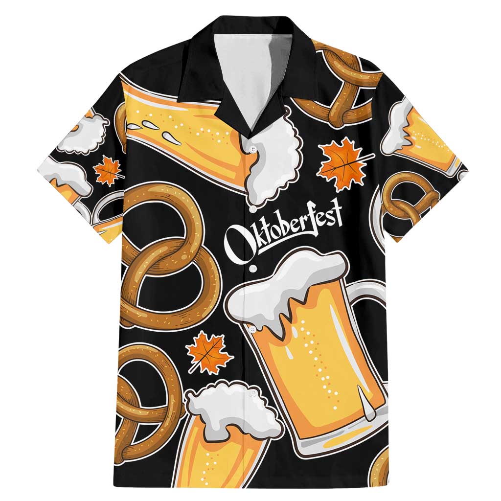 Oktoberfest Family Matching Mermaid Dress and Hawaiian Shirt with Beer Mug and Pretzel Illustration Black Festive - Wonder Print Shop