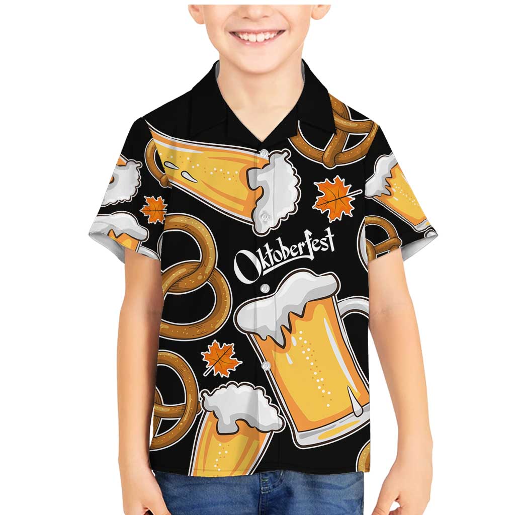 Oktoberfest Family Matching Mermaid Dress and Hawaiian Shirt with Beer Mug and Pretzel Illustration Black Festive - Wonder Print Shop