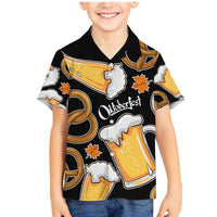 Oktoberfest Family Matching Mermaid Dress and Hawaiian Shirt with Beer Mug and Pretzel Illustration Black Festive - Wonder Print Shop