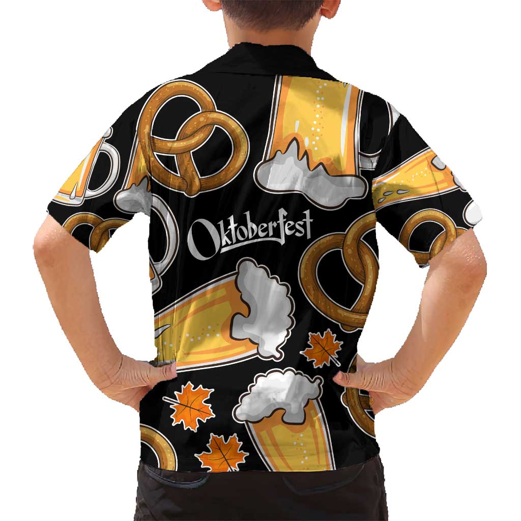 Oktoberfest Family Matching Off Shoulder Maxi Dress and Hawaiian Shirt with Beer Mug and Pretzel Illustration Black Festive - Wonder Print Shop