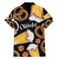 Oktoberfest Family Matching Off Shoulder Short Dress and Hawaiian Shirt with Beer Mug and Pretzel Illustration Black Festive - Wonder Print Shop