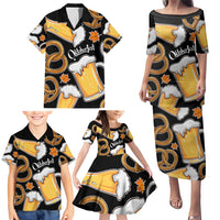 Oktoberfest Family Matching Puletasi and Hawaiian Shirt with Beer Mug and Pretzel Illustration Black Festive - Wonder Print Shop