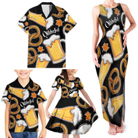 Oktoberfest Family Matching Tank Maxi Dress and Hawaiian Shirt with Beer Mug and Pretzel Illustration Black Festive - Wonder Print Shop