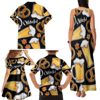 Oktoberfest Family Matching Tank Maxi Dress and Hawaiian Shirt with Beer Mug and Pretzel Illustration Black Festive - Wonder Print Shop