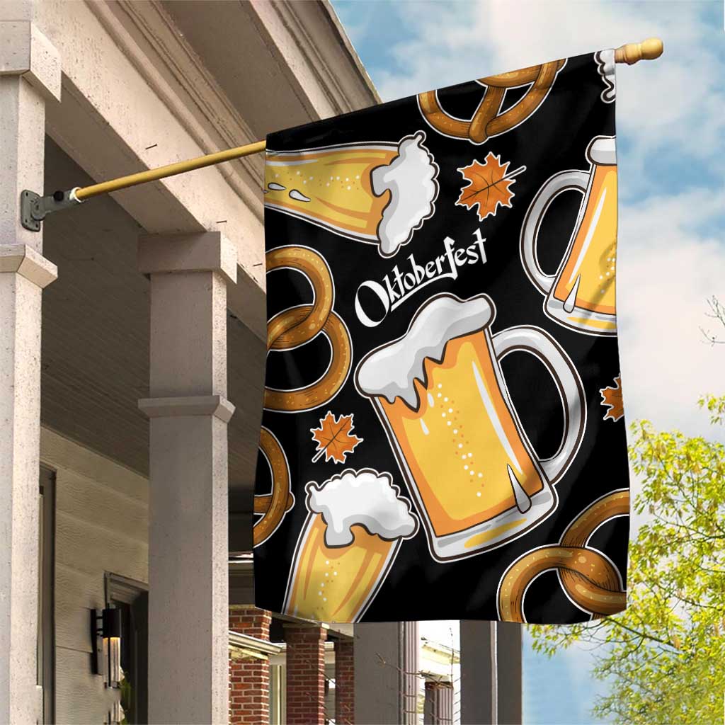 Oktoberfest Garden Flag with Beer Mug and Pretzel Illustration Black Festive - Wonder Print Shop