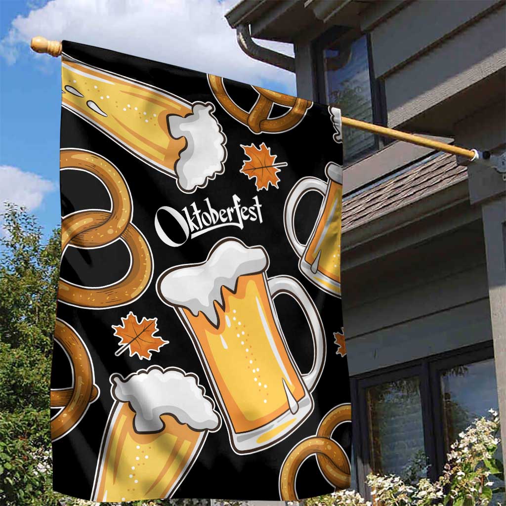 Oktoberfest Garden Flag with Beer Mug and Pretzel Illustration Black Festive - Wonder Print Shop