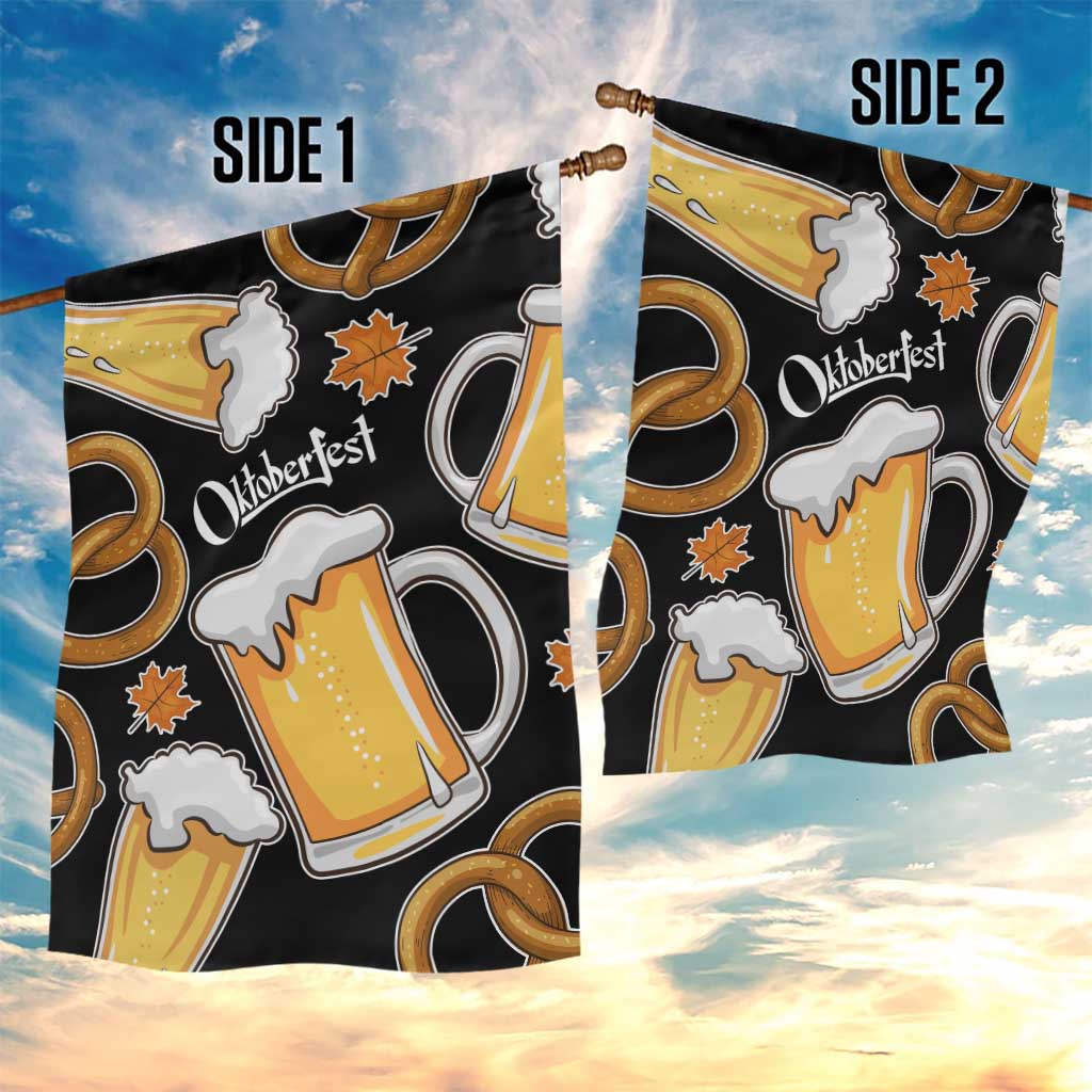 Oktoberfest Garden Flag with Beer Mug and Pretzel Illustration Black Festive - Wonder Print Shop