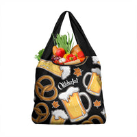 Oktoberfest Grocery Bag with Beer Mug and Pretzel Illustration Black Festive - Wonder Print Shop