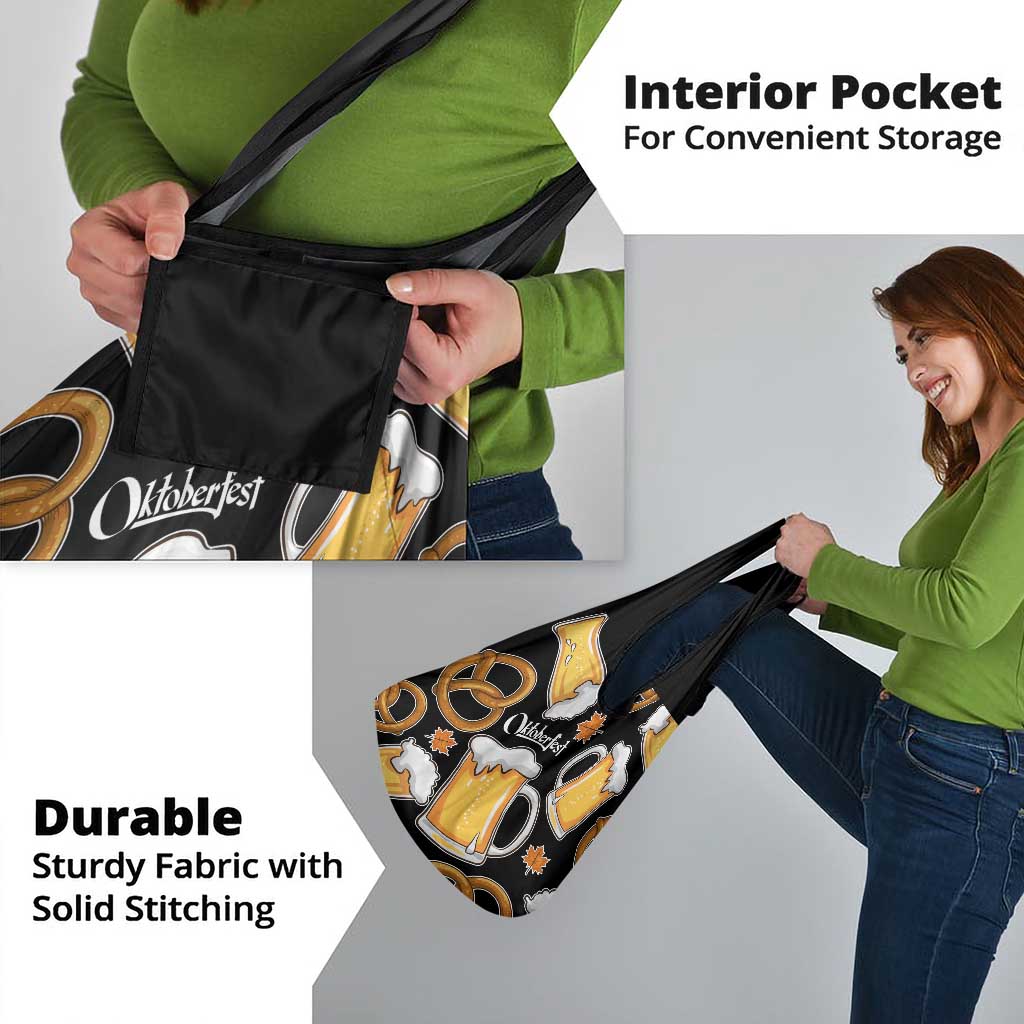 Oktoberfest Grocery Bag with Beer Mug and Pretzel Illustration Black Festive - Wonder Print Shop