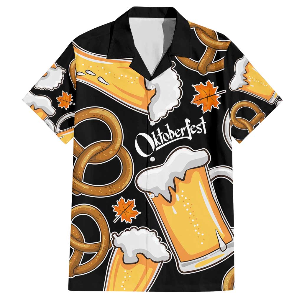 Oktoberfest Hawaiian Shirt with Beer Mug and Pretzel Illustration Black Festive - Wonder Print Shop