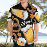 Oktoberfest Hawaiian Shirt with Beer Mug and Pretzel Illustration Black Festive - Wonder Print Shop