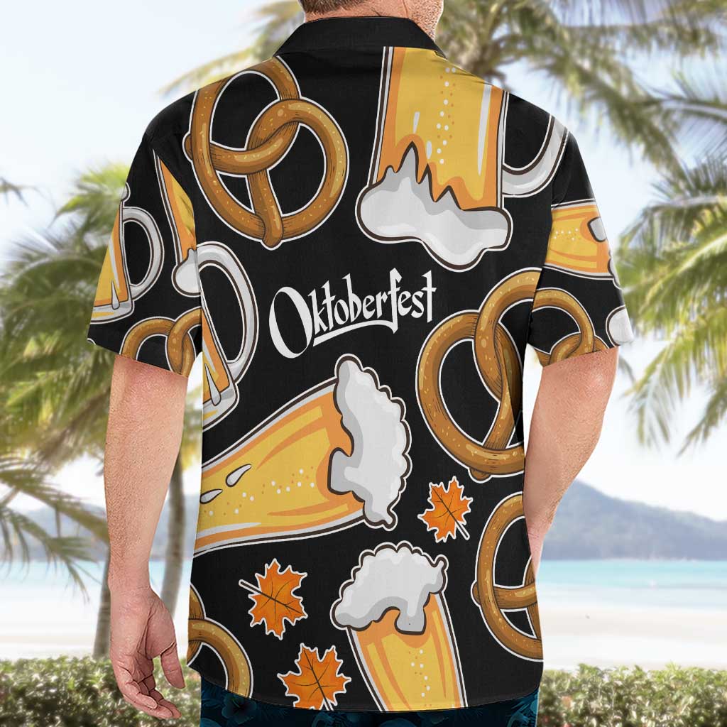 Oktoberfest Hawaiian Shirt with Beer Mug and Pretzel Illustration Black Festive - Wonder Print Shop