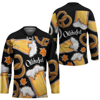 Oktoberfest Hockey Jersey with Beer Mug and Pretzel Illustration Black Festive - Wonder Print Shop