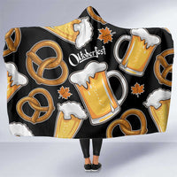 Oktoberfest Hooded Blanket with Beer Mug and Pretzel Illustration Black Festive - Wonder Print Shop