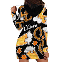 Oktoberfest Hoodie Dress with Beer Mug and Pretzel Illustration Black Festive - Wonder Print Shop