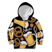 Oktoberfest Kid Hoodie with Beer Mug and Pretzel Illustration Black Festive - Wonder Print Shop