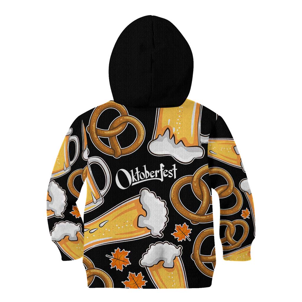 Oktoberfest Kid Hoodie with Beer Mug and Pretzel Illustration Black Festive - Wonder Print Shop