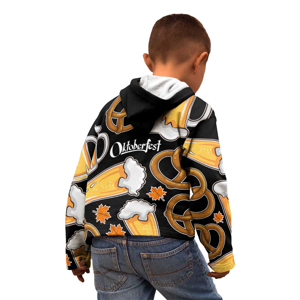Oktoberfest Kid Hoodie with Beer Mug and Pretzel Illustration Black Festive - Wonder Print Shop