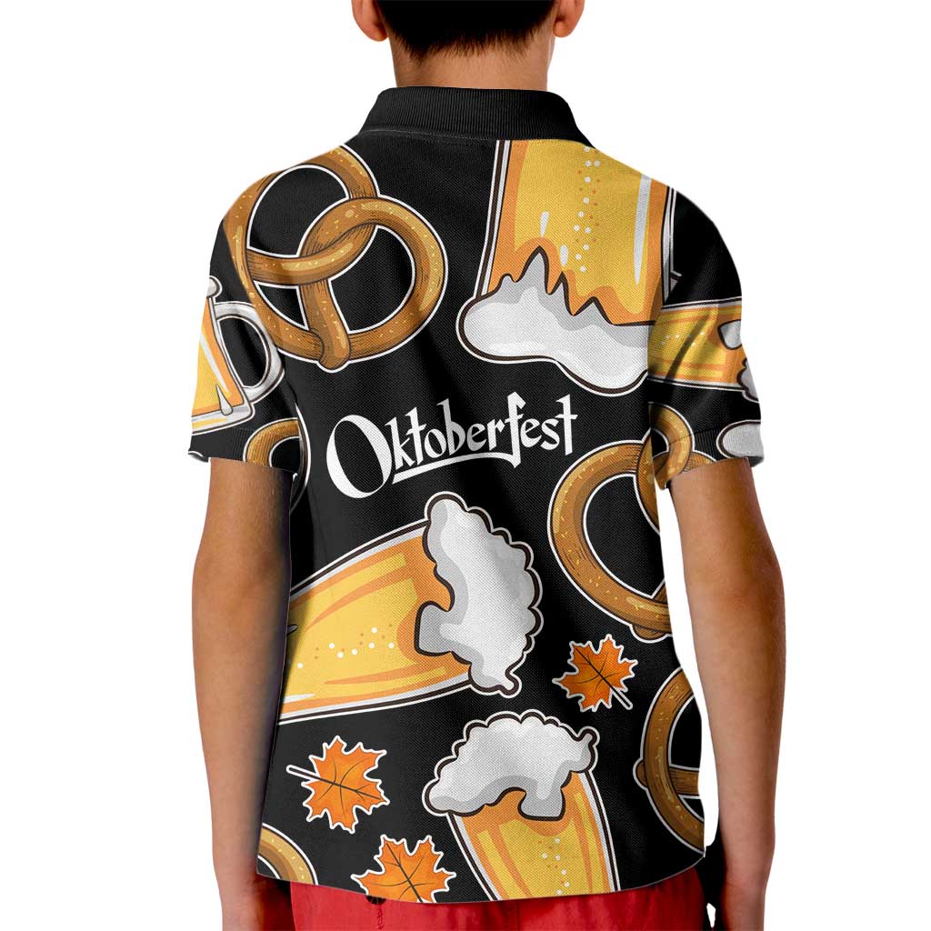 Oktoberfest Kid Polo Shirt with Beer Mug and Pretzel Illustration Black Festive - Wonder Print Shop