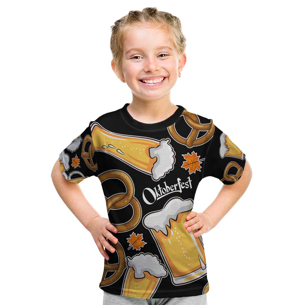Oktoberfest Kid T Shirt with Beer Mug and Pretzel Illustration Black Festive - Wonder Print Shop