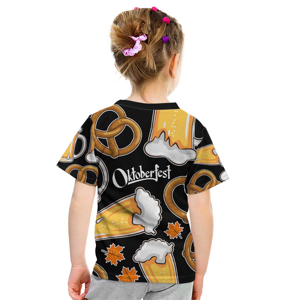 Oktoberfest Kid T Shirt with Beer Mug and Pretzel Illustration Black Festive - Wonder Print Shop