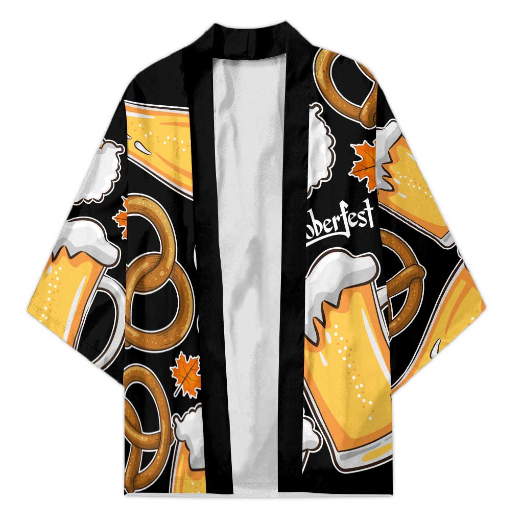 Oktoberfest Kimono with Beer Mug and Pretzel Illustration Black Festive - Wonder Print Shop