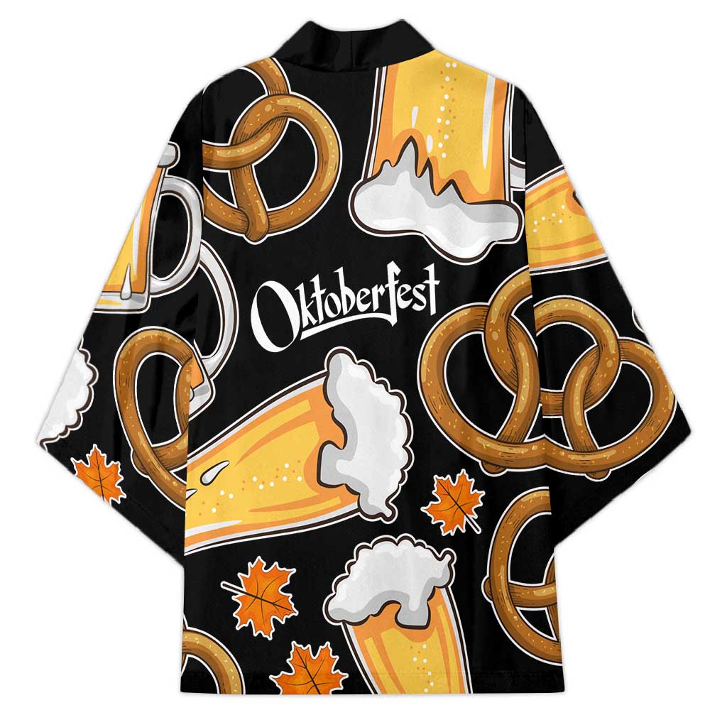 Oktoberfest Kimono with Beer Mug and Pretzel Illustration Black Festive - Wonder Print Shop