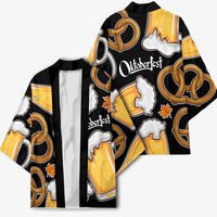 Oktoberfest Kimono with Beer Mug and Pretzel Illustration Black Festive - Wonder Print Shop