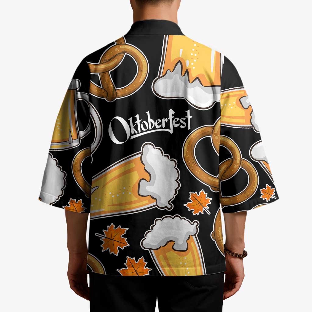 Oktoberfest Kimono with Beer Mug and Pretzel Illustration Black Festive - Wonder Print Shop