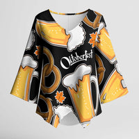 Oktoberfest Kimono Sleeve Blouse with Beer Mug and Pretzel Illustration Black Festive - Wonder Print Shop